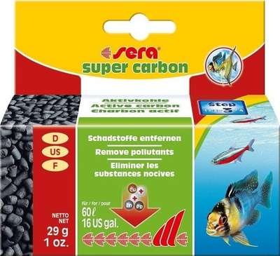 Karbon aktiv për akuarium Sera Super Carbon, 29 g, granulë, i zi