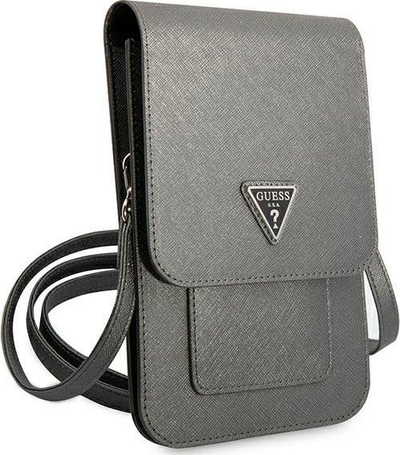 Çantë për smartphone Guess GUWBSATMGR Saffiano Triangle, lëkurë eko, gri