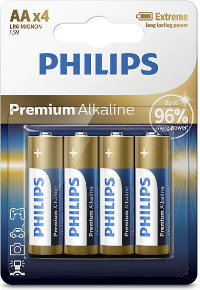 Bateri alkaline Philips AA Premium, paketë me 4 copë