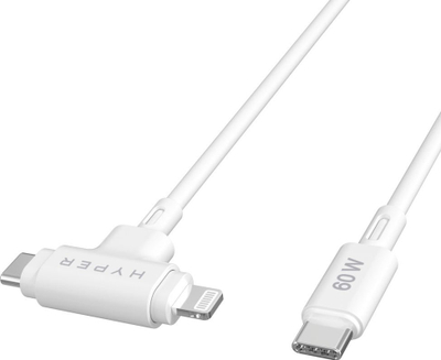 Kabllo karikimi HYPER HyperJuice, USB-C në USB-C/Lightning, 1.5 m, 60W, e bardhë