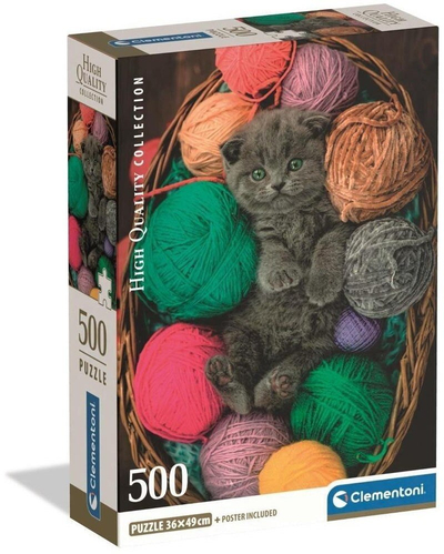Puzzle Clementoni Fluffy Kitten, 500 pjesë, 36x49cm, shumëngjyrësh