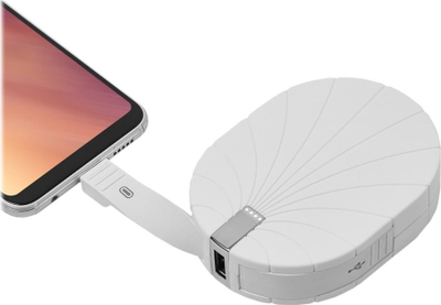 Karikues portativ Bali Power Bank, 10000mAh, me kabllo USB edhe USB-C, i bardhë