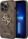 Mbështjellës telefoni Guess 4G Big Metal Logo për iPhone 14 Pro, lëkurë eko, kafe