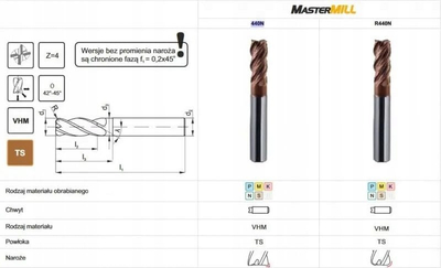 Freza karbiti Mastermill R440N, diametër 12mm, 4 tehe
