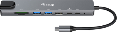 Adaptues USB C Equip, HDMI, GbE, 3x USB 3.2 Gen1, SD TF, PD 100W, gri