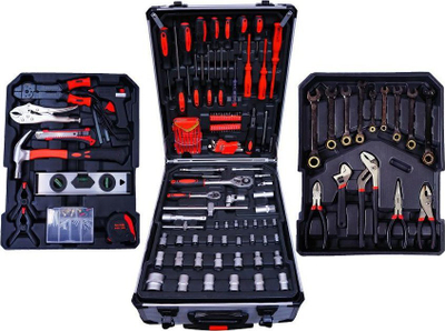 Set veglash Silver Schlüssel 419 copë, çelës momenti, kuti e zezë me rrota