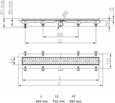 Линеарен канал Werit Exclusive 40, 650 mm, капак за плочки, црн мат