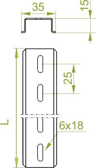 Носечка шина Baks TH35 SZP35H15/2, перфорирана, 2 m, поцинкуван челик