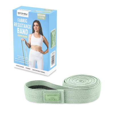 Shirit elastik fitnesi Spokey COTI FLEX Medium, rezistencë 7–12 kg, pëlhurë, jeshil