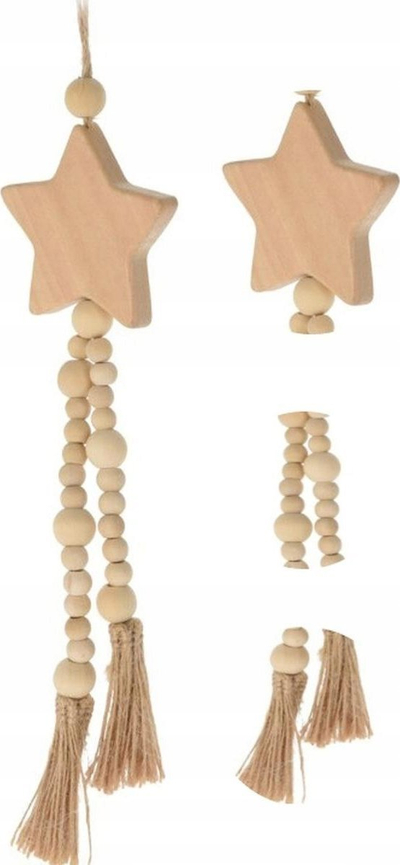 Varëse dekorative Eco Nature Wooden Star, prej druri, stil boho, ngjyrë druri