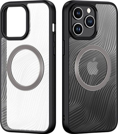 Kapak telefoni DUXDUCIS Aimo Mag MagSafe për iPhone 15 Pro Max, transparent, i zi