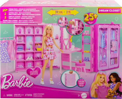 Set loje Barbie Dream Closet, garderobë me gjona, rozë
