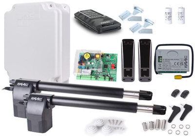 Set automatizimi porte FAAC Alfa Short FDS 414, për porta 6m dykanatshe, me 3 telekomanda, me llampë sinjalizuese