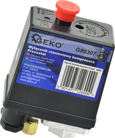 Пресостат за компресор Geko 70, 12 bar, 240V 16A, црн