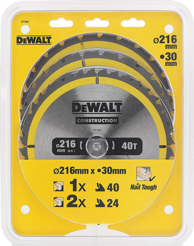 Set tehe sharre rrethore DeWalt DT1962, 216mm 30mm, 3 copë, argjendtë