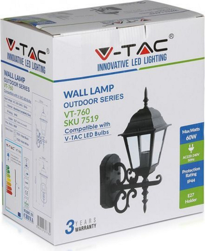 Llambë muri për kopësht V-TAC VT-760 UP 7519, E27, 60W, e zezë