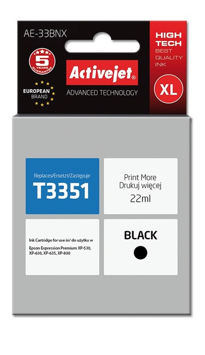 Ngjyrë për printer Activejet AE-33BNX (zëvendësim për Epson 33XL T3351), 22 ml, e zezë