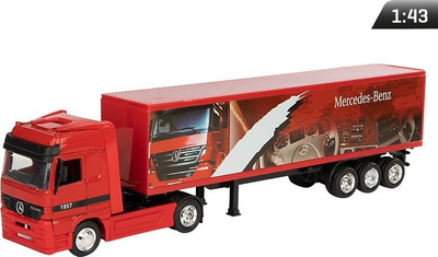 Камион играчка Mercedes-Benz Actros, транспортна приколка, размер 1:43, црвен