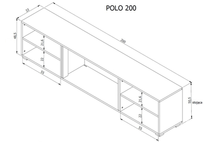 Komodë TV Cama Meble Polo, 200x33x50.5 cm, me oxhak elektrik, e zezë