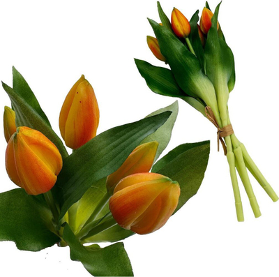 Buqetë lulesh artificiale Saska Gift and Decor, 5 tulipanë, 28cm, portokalli
