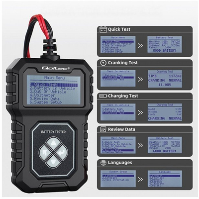 Tester baterish Qoltec, multimetër LCD, 12V, 30Ah – 220Ah