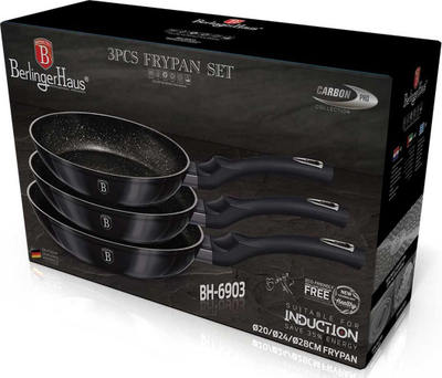 Set tigana Berlinger Haus Carbon Pro, 3 copë, 20 cm, 24 cm, 28 cm, të zi