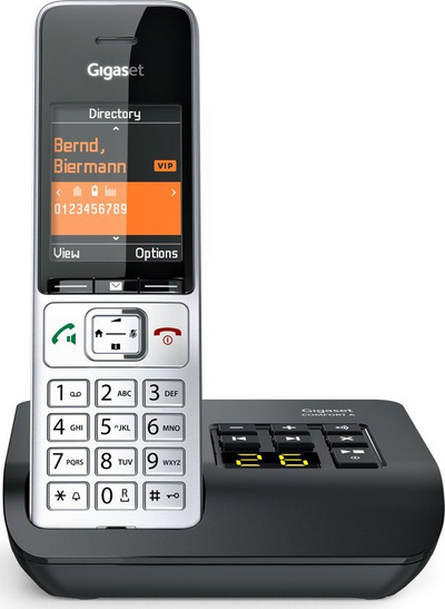 Telefon pa tel Gigaset COMFORT 500A, analog DECT, me sekretari, ngjyrë zi me argjend