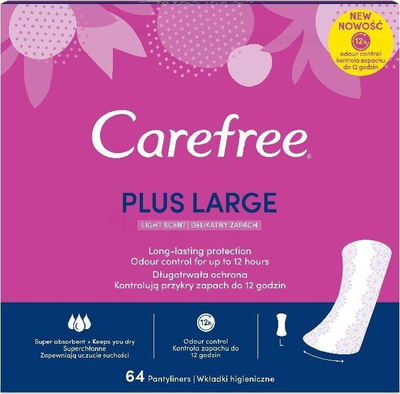 Peceta higjienike Carefree Plus Large Unscented, përditshme, 64 copë, të bardha