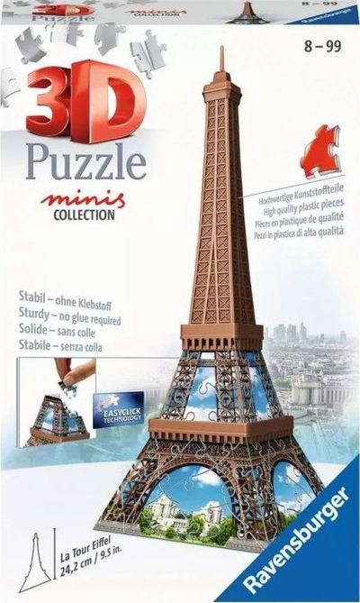 Puzzle 3D Ravensburger Mini Eiffel Tower 125364, 54 pjesë, 24 cm, shumengjyrësh