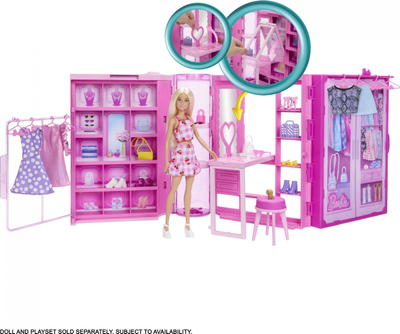 Set loje Barbie Dream Closet 3.0, dollap 90 cm, 25 gjëra, rozë