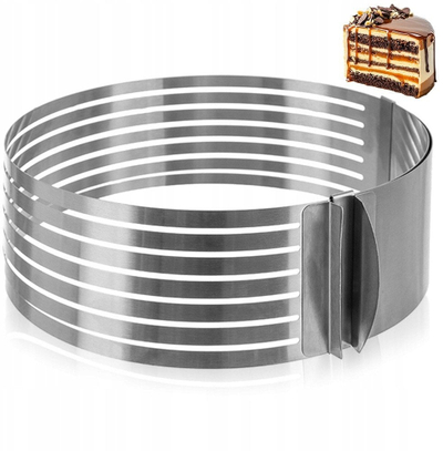 Rreth i rregullueshëm për tortë, çelik inox, 24 30 cm, 7 shtresa, argjend