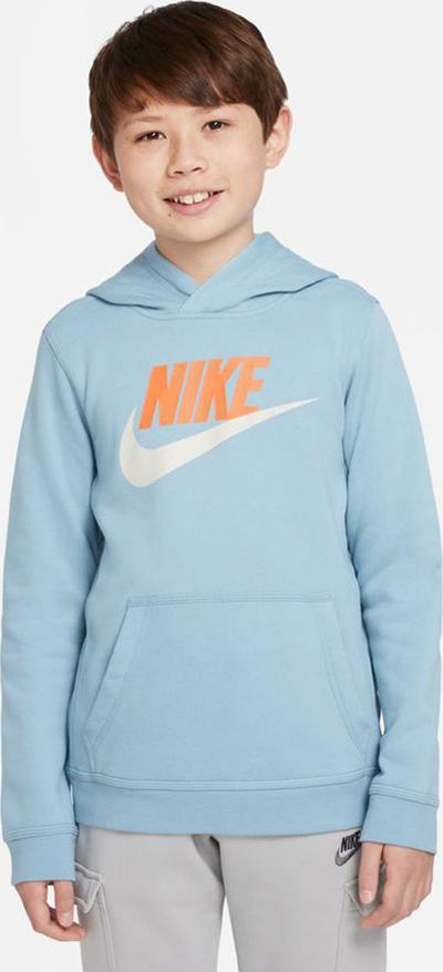 Bluzë me kapuç Nike Sportswear Club HBR për djem, fleece, me xhep kangur, blu e çelët
