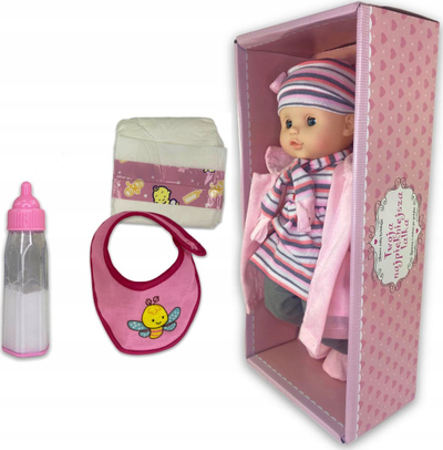 Kukull bebe Adar 516724, 40cm, me zë polonisht, rozë gri