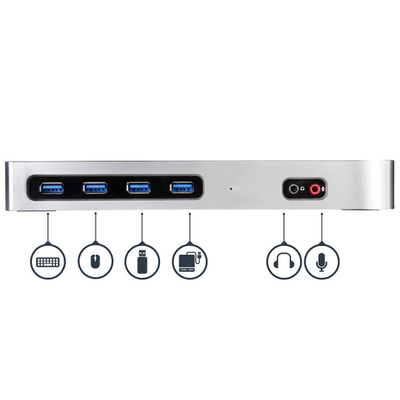 Stacion dokimi StarTech.com USB-C USB-A, për dy ekrane 4K 60Hz, 6 porta USB 3.0, i zi