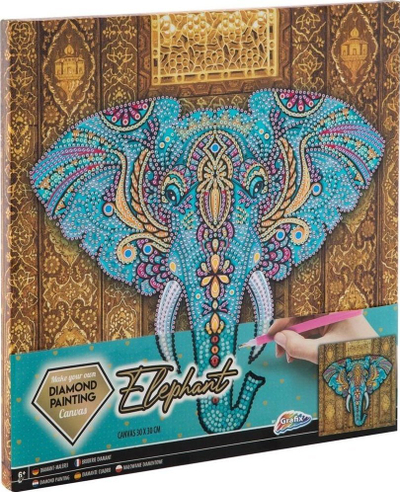 Set pikturë me diamante Grafix Elephant, kanavacë 30 x 30 cm, shumëngjyrësh