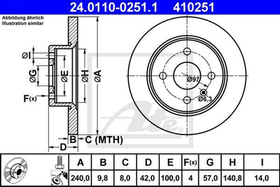 Disk frenash ATE 24.0110-0251.1, 240 mm, bosht mrapa, ngjyrë argjendtë