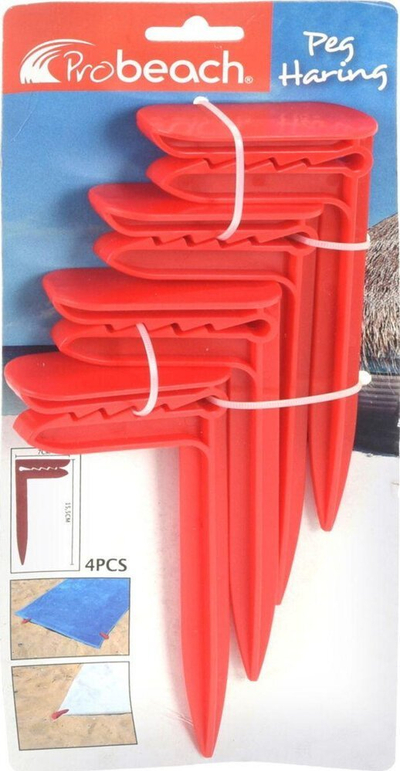 Kapëse plazhi ProBeach Ground Peg Clips, set 4 copë, plastike, të kuqe