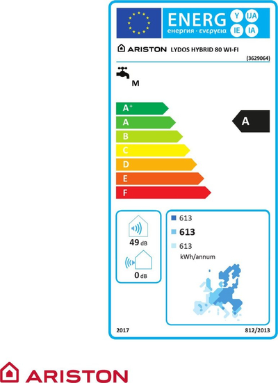 Bojler uji Ariston Lydos Hybrid WiFi 80, 1.2 kW, depozitë kondensimi 6.3 L, gri