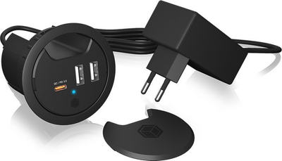 Ngarkues tavoline Icy Box IB-HUB1407, 3 porta USB, vrimë 60mm, i zi