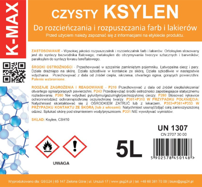 Solvent Xylene K-MAX, hollues organik, 5 litra, transparent