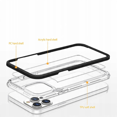Këllëf telefoni Hurtel Clear 3n1 për iPhone 14 Plus, silikon i tejdukshëm, me kornizë të zezë