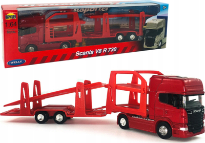 Lodër kamionçinë Welly Scania V8 R730, shkallë 1:64, kamion tërheqës, e kuqe