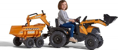 Traktor lodër me pedale Falk Case IH Construction, me rimorkio dhe eskavator, portokalli