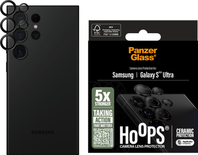 Mbrojtës unazash kamerë PanzerGlass Hoops, për Samsung Galaxy S25 Ultra, qeramik, titanium, i zi