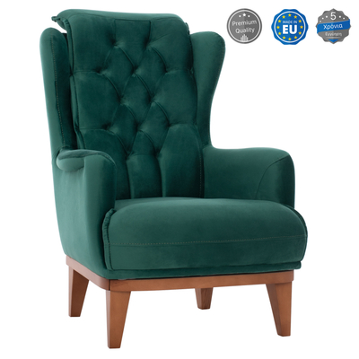 Fotelje bergere Bennington, kadife, 75x100x100 cm, jeshile Cypress