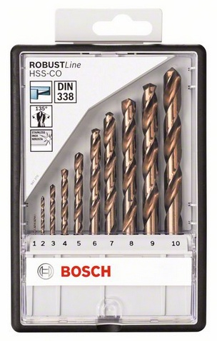 Set spiralësh metali Bosch Robust Line HSS Co 2607019925, 10 copë, 1–10 mm