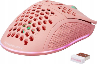 Maus gaming Deltaco Gaming PM80, wireless edhe me kabllo, 64000 DPI, drita RGB, rozë