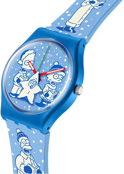 Orë dore për kalamaj Swatch The Simpsons Tidings Of Joy SO28Z126, blu