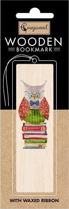 Shenjë libri Cozywood Owl, druri, dizajn buf, kafe