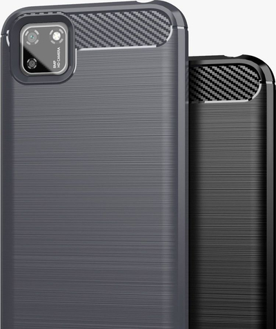 Mbrojtëse telefoni Huawei Y5P Rugged Carbon, gome TPU fleksibel, efekt metalik, e zezë